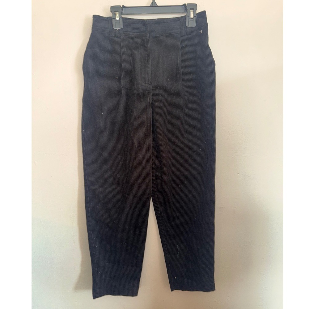 Topshop Black Corduroy High Waisted Pleated Straight Leg Pants Cotton US 0 NWOT